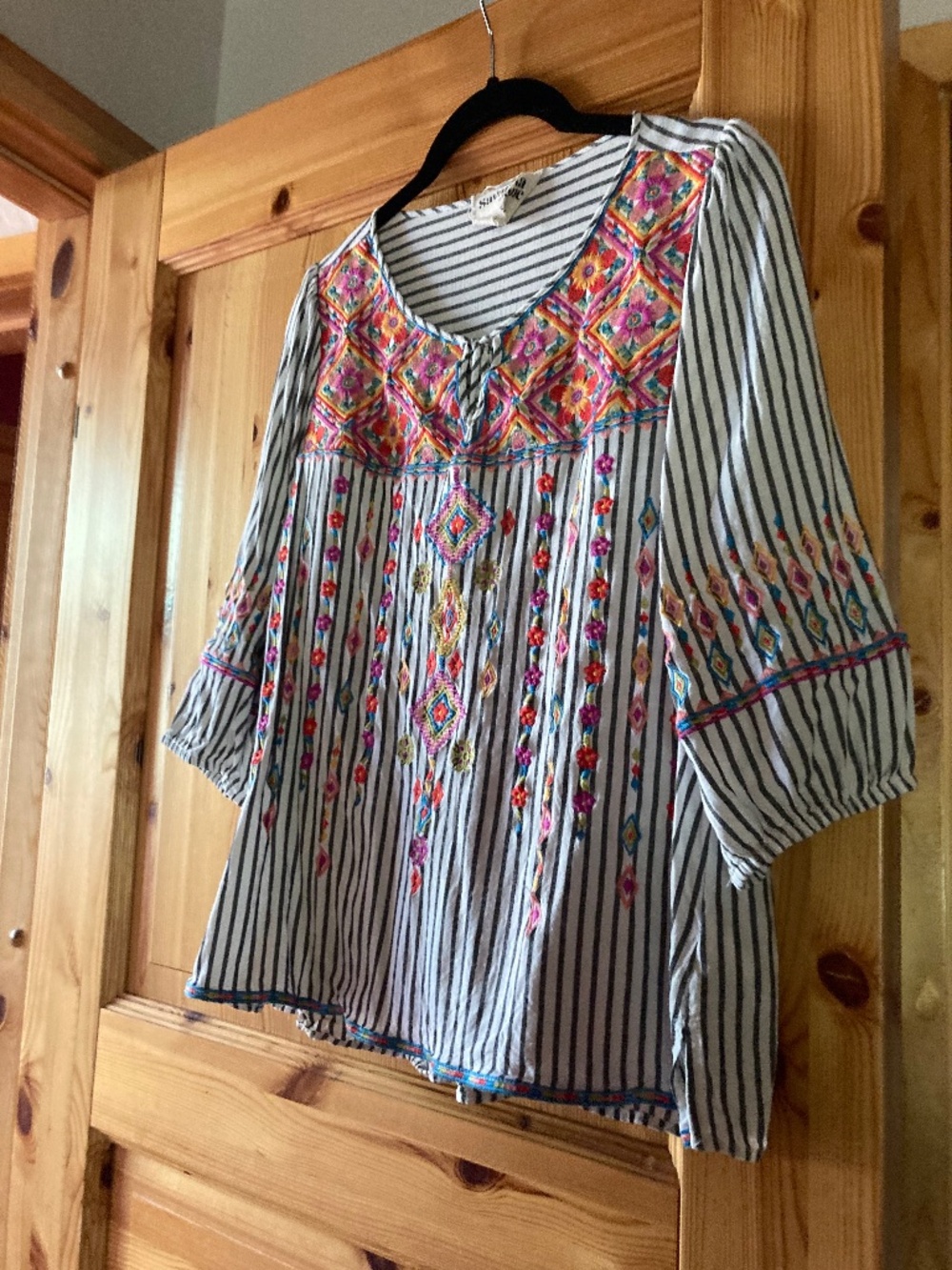 Savanna Jane Striped floral embroidered top